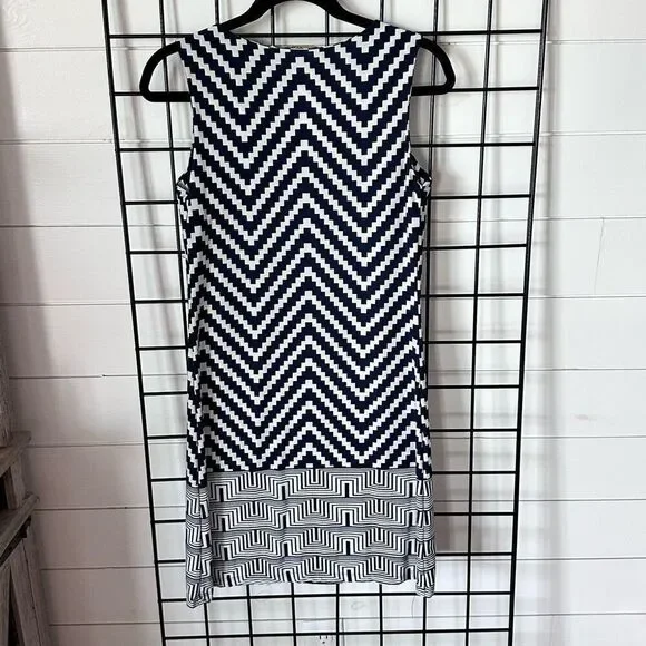 Haani Dress Womens Small Petite Blue White Geometric Business Casual Wedding - Picture 5 of 11